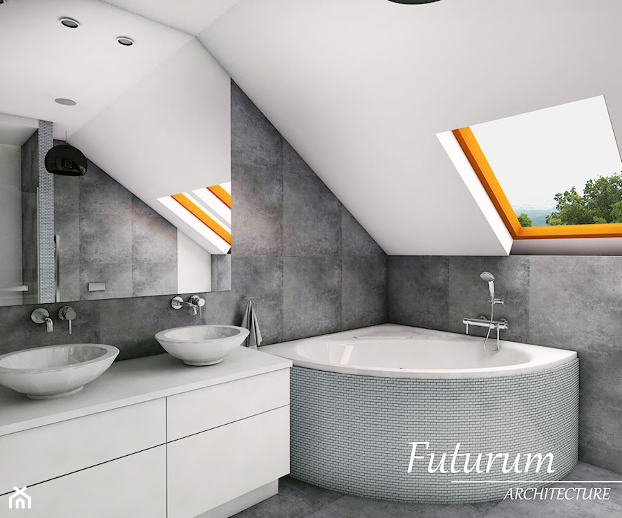 Dom jednorodzinny, Bytom - Średnia na poddaszu łazienka z oknem, styl nowoczesny - zdjęcie od FUTURUM ARCHITECTURE