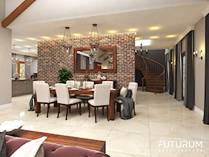 Projekt wnętrza domu pod Warszawą, styl klasyczny - Duża beżowa szara jadalnia jako osobne pomieszczenie, styl rustykalny - zdjęcie od FUTURUM ARCHITECTURE