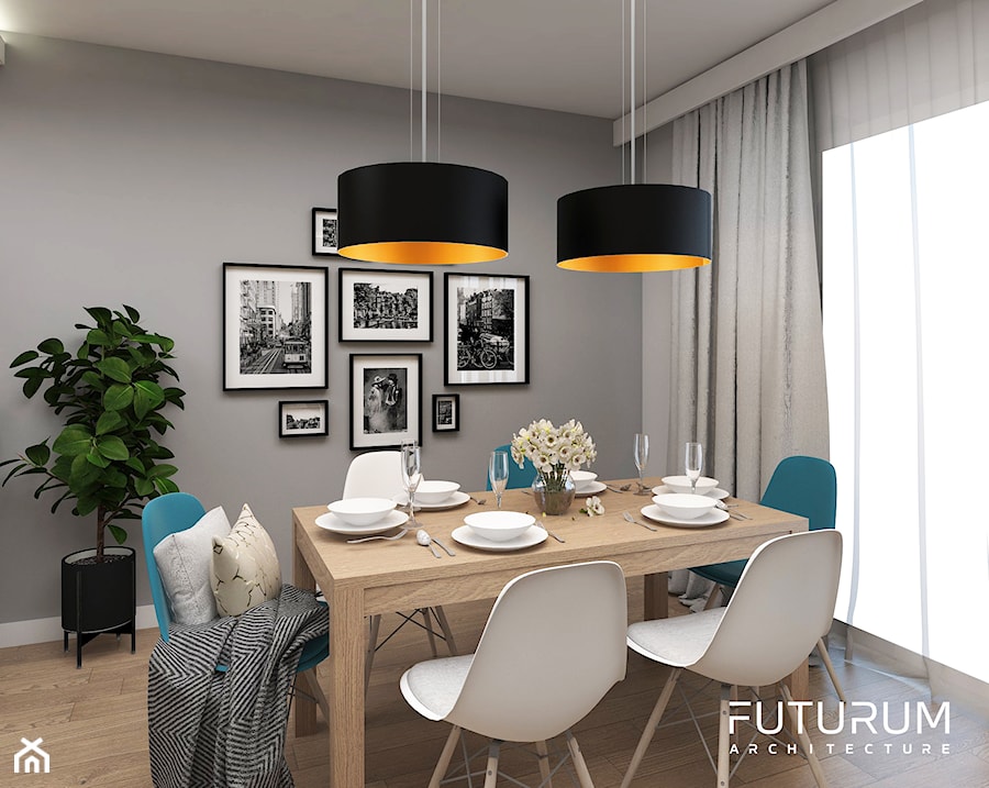 Projekt mieszkania, ul.Orlińskiego - Średnia szara jadalnia jako osobne pomieszczenie, styl nowoczesny - zdjęcie od FUTURUM ARCHITECTURE