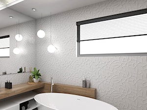 Projekt wnętrz domu jednorodzinnego w Śremie. - Średnia z lustrem z punktowym oświetleniem łazienka z oknem, styl nowoczesny - zdjęcie od FUTURUM ARCHITECTURE