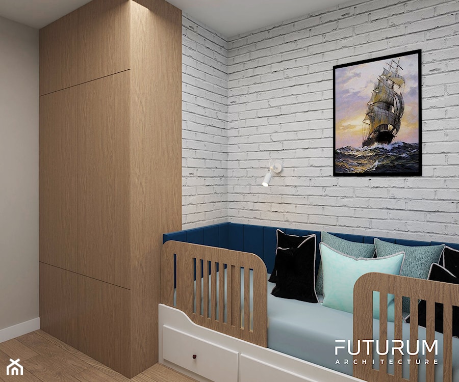 Projekt mieszkania, ul.Orlińskiego - Średni beżowy biały pokój dziecka dla dziecka dla chłopca, styl nowoczesny - zdjęcie od FUTURUM ARCHITECTURE