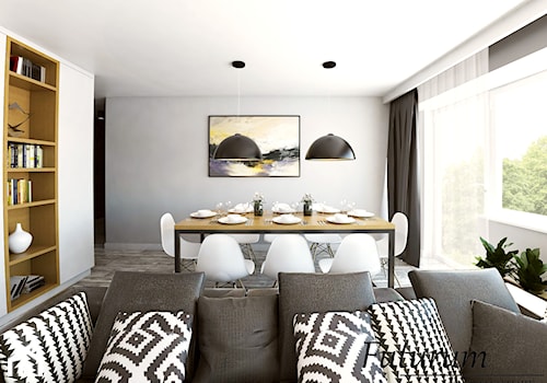 Projekt wnętrza mieszkania, Olkusz - Średni biały szary salon z jadalnią, styl skandynawski - zdjęcie od FUTURUM ARCHITECTURE