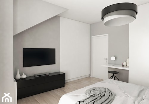 Projekt wnętrza segmentu, Szczecin - Duża biała szara sypialnia, styl nowoczesny - zdjęcie od FUTURUM ARCHITECTURE
