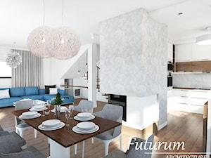 Dom jednorodzinny, Bytom - Duża biała szara jadalnia w salonie, styl nowoczesny - zdjęcie od FUTURUM ARCHITECTURE