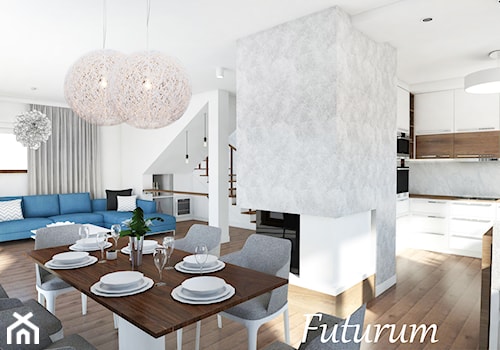 Dom jednorodzinny, Bytom - Duża biała szara jadalnia w salonie, styl nowoczesny - zdjęcie od FUTURUM ARCHITECTURE