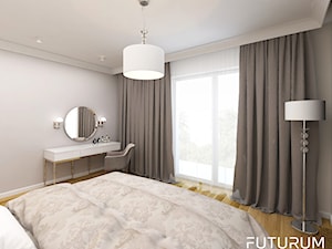 Projekt wnętrza domu w Krakowie - Średnia biała sypialnia z balkonem / tarasem, styl glamour - zdjęcie od FUTURUM ARCHITECTURE