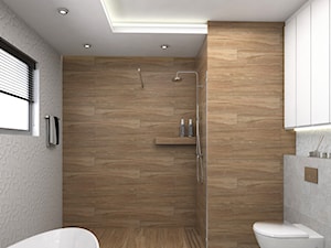 Projekt wnętrz domu jednorodzinnego w Śremie. - Średnia z punktowym oświetleniem łazienka z oknem, styl nowoczesny - zdjęcie od FUTURUM ARCHITECTURE