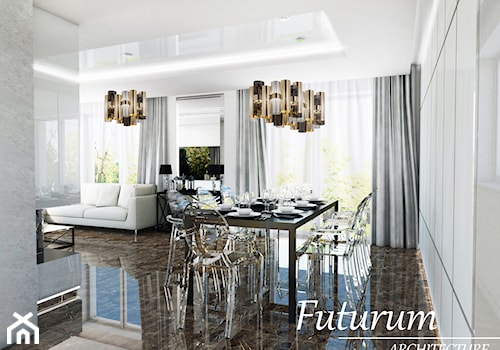 Projekt wnętrz, Bochnia - Duża biała jadalnia w salonie, styl glamour - zdjęcie od FUTURUM ARCHITECTURE