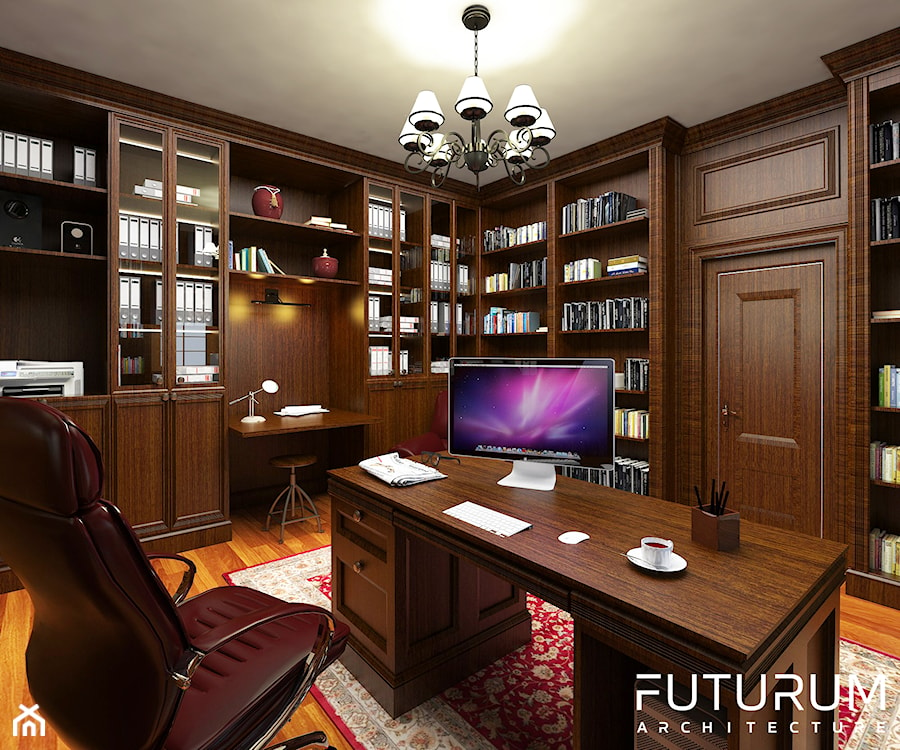 Projekt wnętrza domu pod Warszawą, styl klasyczny - Średnie w osobnym pomieszczeniu biuro, styl tradycyjny - zdjęcie od FUTURUM ARCHITECTURE