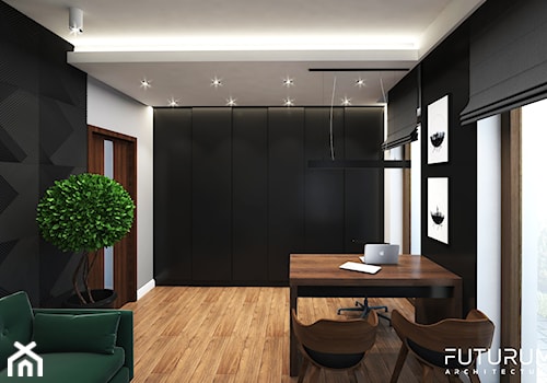 Projekt wnętrza domu jednorodzinnego, Zyrardów - Średnie w osobnym pomieszczeniu z sofą białe czarne ... - zdjęcie od FUTURUM ARCHITECTURE