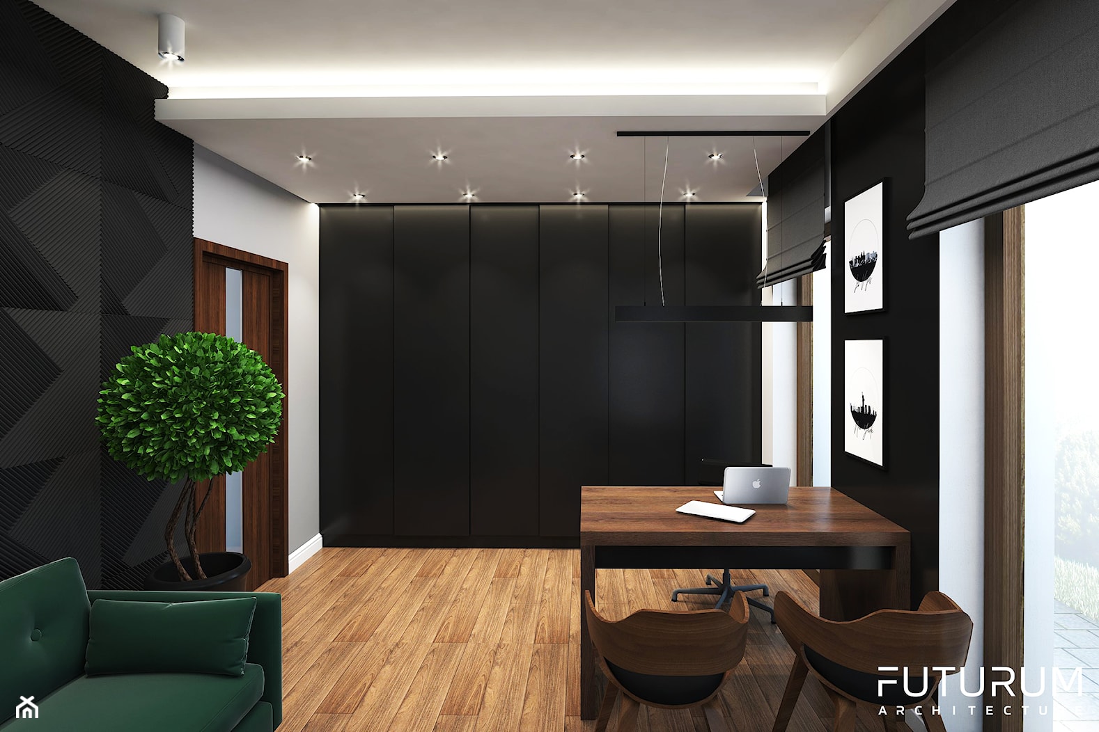 Projekt wnętrza domu jednorodzinnego, Zyrardów - Średnie w osobnym pomieszczeniu z sofą białe czarne ... - zdjęcie od FUTURUM ARCHITECTURE - Homebook