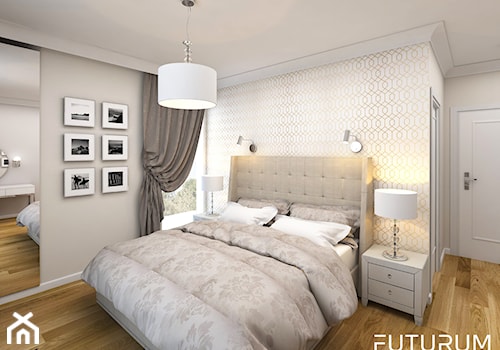 Projekt wnętrza domu w Krakowie - Średnia beżowa szara sypialnia, styl glamour - zdjęcie od FUTURUM ARCHITECTURE