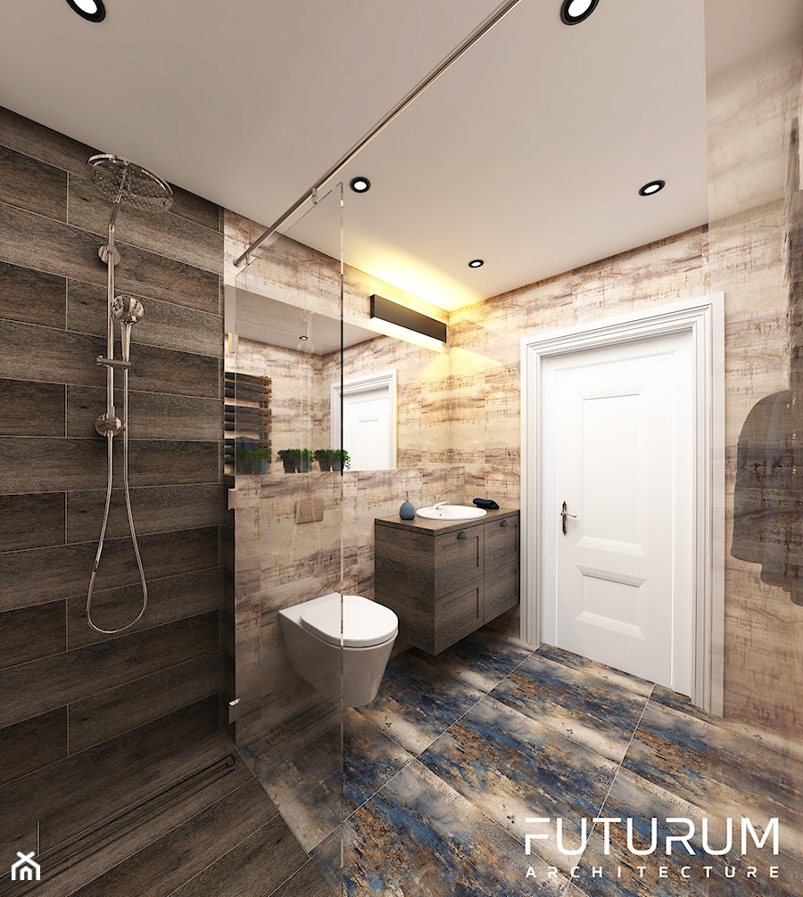 Projekt wnętrza domu pod Warszawą, styl klasyczny - Średnia bez okna z punktowym oświetleniem łazienka, styl rustykalny - zdjęcie od FUTURUM ARCHITECTURE