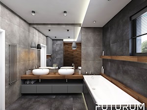 Projekt wnętrz domu jednorodzinnego w Śremie. - Średnia z lustrem z dwoma umywalkami łazienka z oknem, styl nowoczesny - zdjęcie od FUTURUM ARCHITECTURE