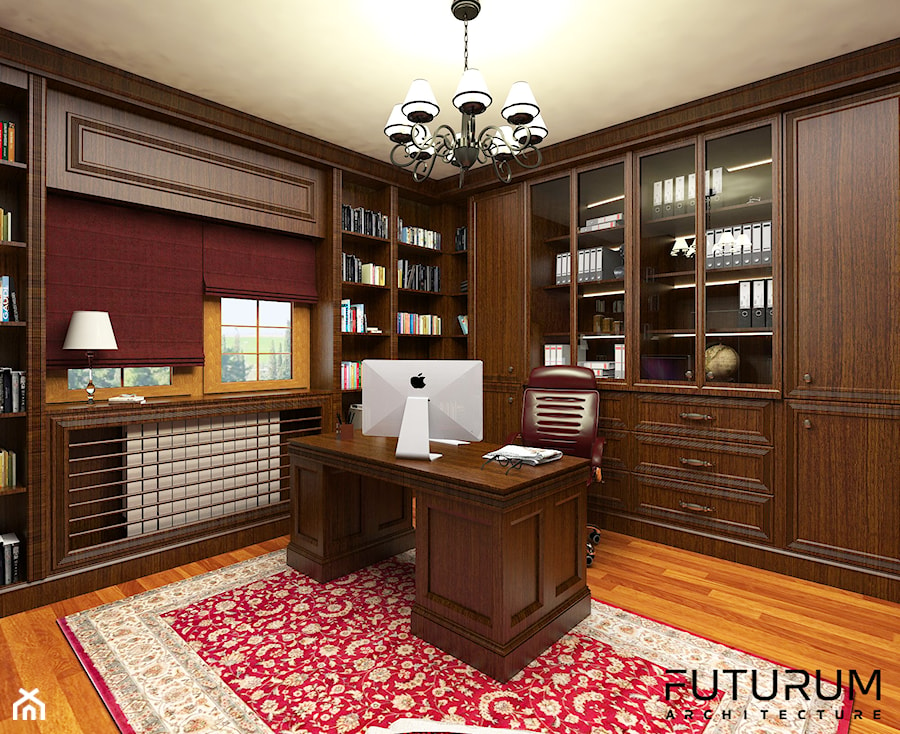 Projekt wnętrza domu pod Warszawą, styl klasyczny - W osobnym pomieszczeniu biuro, styl tradycyjny - zdjęcie od FUTURUM ARCHITECTURE