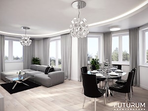 Projekt wnętrza domu jednorodzinnego, Sierakowice - Duży biały salon z jadalnią, styl glamour - zdjęcie od FUTURUM ARCHITECTURE