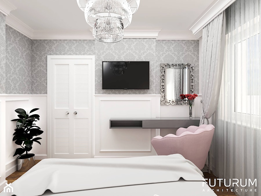 Nowoczesny dom w Rzeszowie - Średnia biała szara sypialnia, styl glamour - zdjęcie od FUTURUM ARCHITECTURE