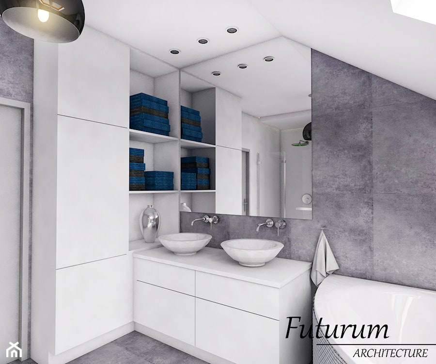 Dom jednorodzinny, Bytom - Na poddaszu z dwoma umywalkami łazienka, styl nowoczesny - zdjęcie od FUTURUM ARCHITECTURE