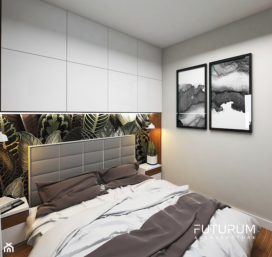 Projekt mieszkania, ul.Orlińskiego - Mała szara sypialnia, styl nowoczesny - zdjęcie od FUTURUM ARCHITECTURE