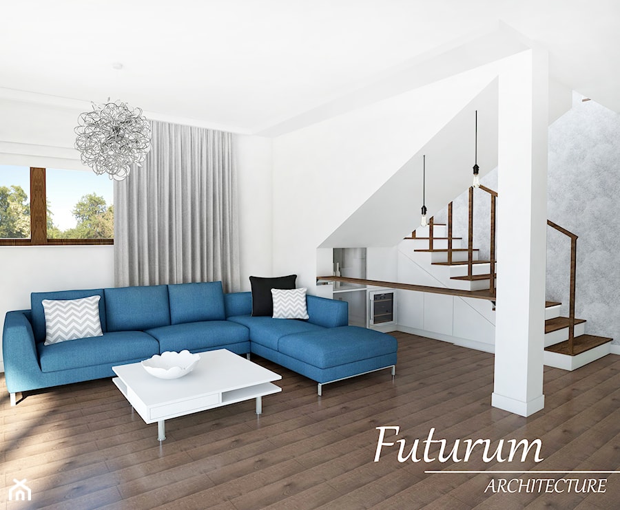 Dom jednorodzinny, Bytom - Duży biały salon, styl nowoczesny - zdjęcie od FUTURUM ARCHITECTURE