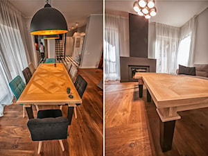 Rustykalna Posiadłość - Średnia szara jadalnia w salonie, styl rustykalny - zdjęcie od Pracownia Architektury Wnętrz Hanny Hildebrandt