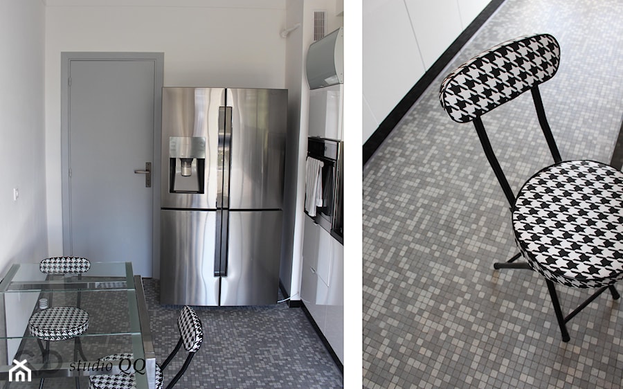 Realizacja / Apartament 110 m - Francja - Nicea - Mała zamknięta biała z zabudowaną lodówką z lodówką wolnostojącą kuchnia w kształcie litery l, styl nowoczesny - zdjęcie od Studio QQ Natalia Lenarczyk - Architekci & Projektanci wnętrz