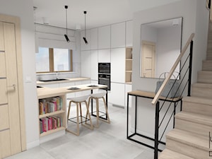 Średnia otwarta z salonem biała z zabudowaną lodówką kuchnia w kształcie litery u z oknem, styl nowoczesny - zdjęcie od KODA DESIGN studio projektowe Dawid Kotuła