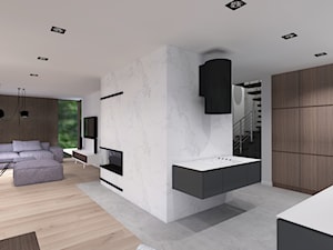 Duża otwarta z zabudowaną lodówką kuchnia w kształcie litery l, styl minimalistyczny - zdjęcie od KODA DESIGN studio projektowe Dawid Kotuła