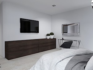 Koncepcja aranżacji wnętrz domu pod Stargardem - Duża biała z biurkiem sypialnia z balkonem / tarasem, styl minimalistyczny - zdjęcie od KODA DESIGN studio projektowe Dawid Kotuła