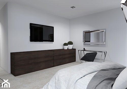 Koncepcja aranżacji wnętrz domu pod Stargardem - Duża biała z biurkiem sypialnia z balkonem / tarasem, styl minimalistyczny - zdjęcie od KODA DESIGN studio projektowe Dawid Kotuła