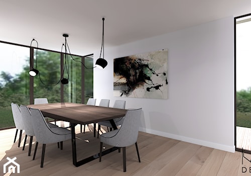 Koncepcja aranżacji wnętrz domu pod Stargardem - Średnia szara jadalnia jako osobne pomieszczenie, styl minimalistyczny - zdjęcie od KODA DESIGN studio projektowe Dawid Kotuła