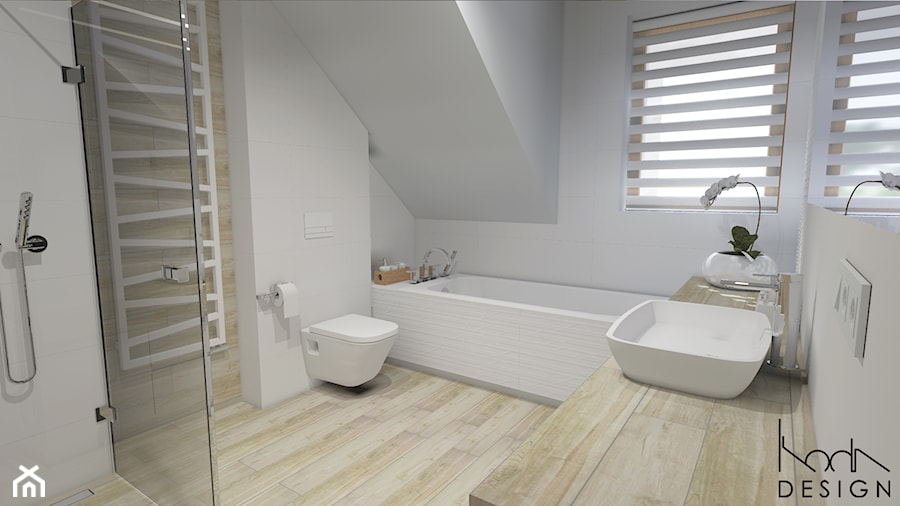 Średnia na poddaszu łazienka z oknem, styl nowoczesny - zdjęcie od KODA DESIGN studio projektowe Dawid Kotuła