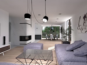 Duży biały salon z jadalnią, styl minimalistyczny - zdjęcie od KODA DESIGN studio projektowe Dawid Kotuła