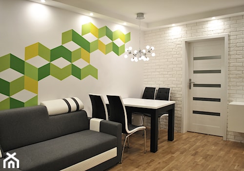 Metamorfoza małego mieszkania w bloku - Średni biały zielony salon z jadalnią, styl nowoczesny - zdjęcie od FORMA-MEBLE.PL