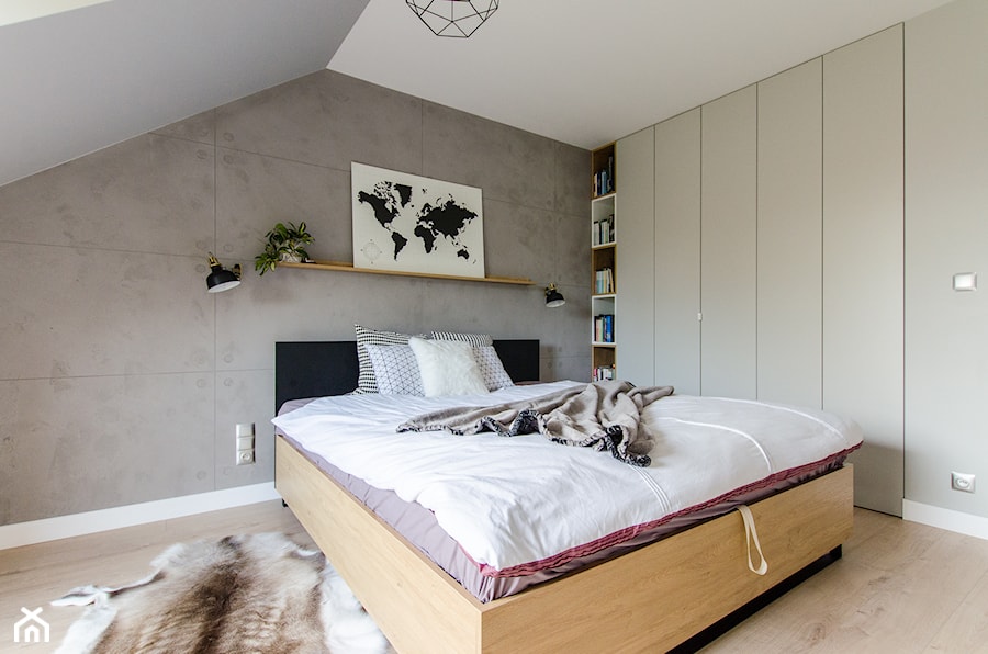 Projekt domu w okolicach Poznania ok. 120 m2 - Średnia szara sypialnia na poddaszu, styl nowoczesny - zdjęcie od Architektownia