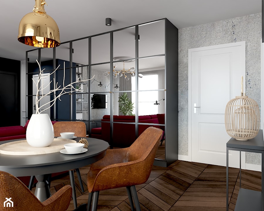 Projekt mieszkania ok. 70 m2 w Poznaniu - Duży szary salon z jadalnią, styl nowoczesny - zdjęcie od Architektownia