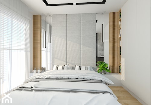Mieszkanie 67 m2 - Warszawa - Mała biała szara sypialnia, styl nowoczesny - zdjęcie od Architektownia