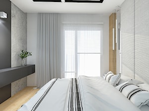 Mieszkanie 67 m2 - Warszawa - Średnia czarna szara sypialnia z balkonem / tarasem, styl nowoczesny - zdjęcie od Architektownia