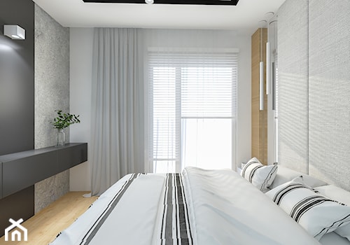 Mieszkanie 67 m2 - Warszawa - Średnia czarna szara sypialnia z balkonem / tarasem, styl nowoczesny - zdjęcie od Architektownia