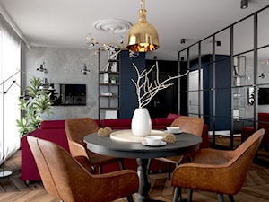 Projekt mieszkania ok. 70 m2 w Poznaniu - Duży niebieski szary salon z jadalnią, styl nowoczesny - zdjęcie od Architektownia