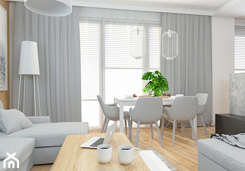 Mieszkanie 67 m2 - Warszawa - Średnia biała jadalnia w salonie, styl nowoczesny - zdjęcie od Architektownia