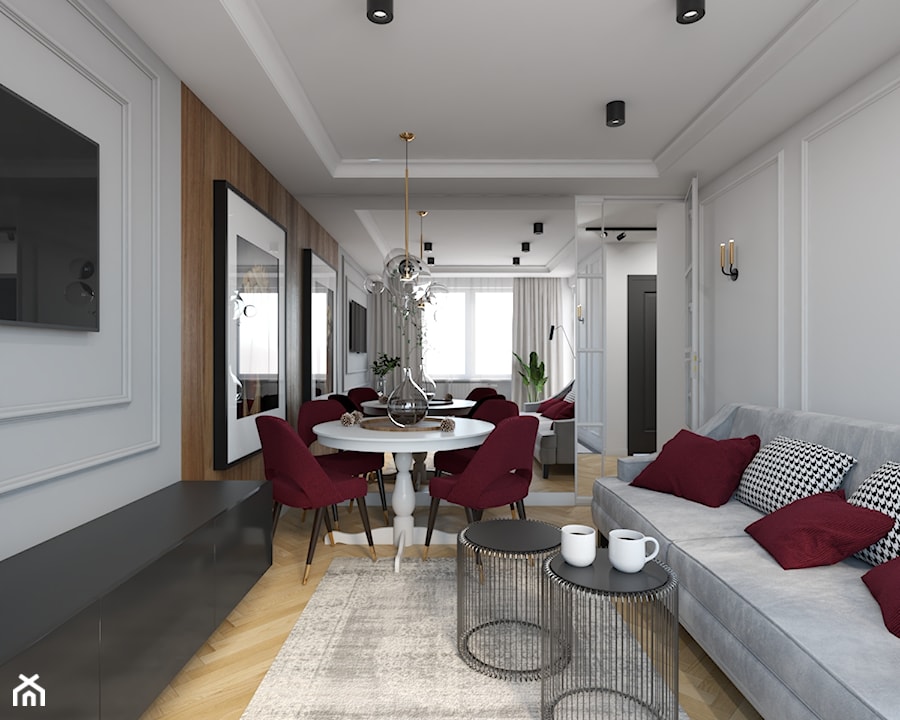 Metamorfoza mieszkania 44 m2 w bloku z wielkiej płyty - Mała biała jadalnia w salonie, styl nowoczesny - zdjęcie od Architektownia