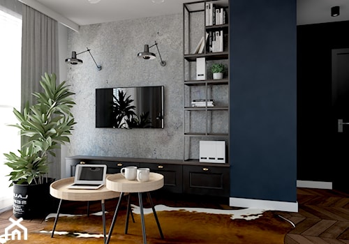 Projekt mieszkania ok. 70 m2 w Poznaniu - Mały niebieski szary salon, styl nowoczesny - zdjęcie od Architektownia
