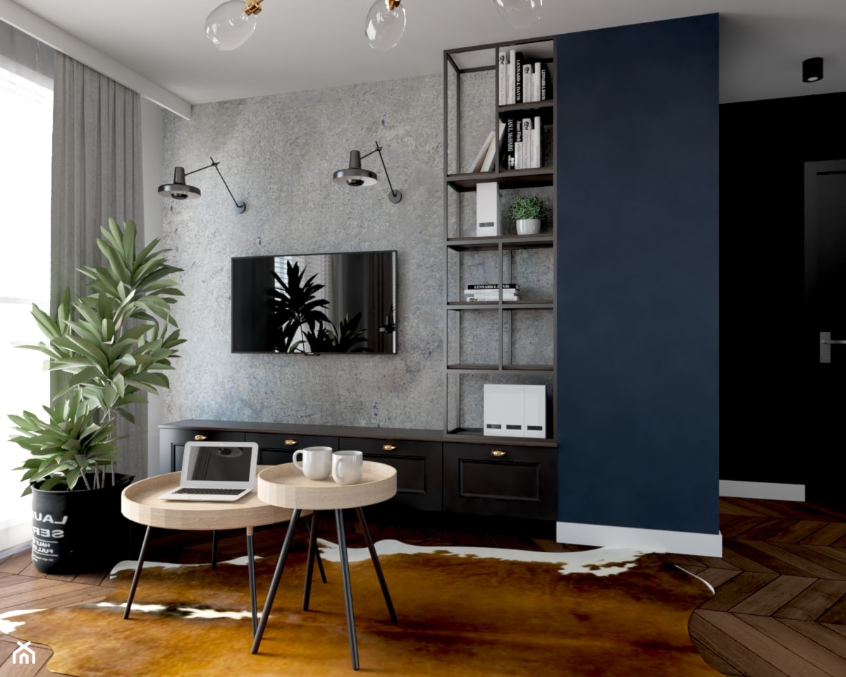 Projekt mieszkania ok. 70 m2 w Poznaniu - Mały niebieski szary salon, styl nowoczesny - zdjęcie od Architektownia - Homebook