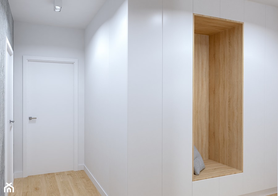 Mieszkanie 67 m2 - Warszawa - Średni biały szary hol / przedpokój, styl nowoczesny - zdjęcie od Architektownia