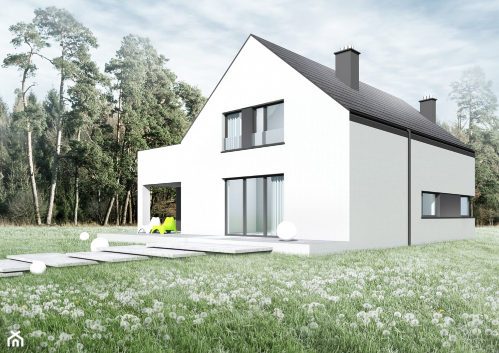 dom pastelowa - Średnie jednopiętrowe norweskie domy jednorodzinne murowane z dwuspadowym dachem, styl minimalistyczny - zdjęcie od m/kwadrat PRACOWNIA ARCHITEKTURY - Homebook
