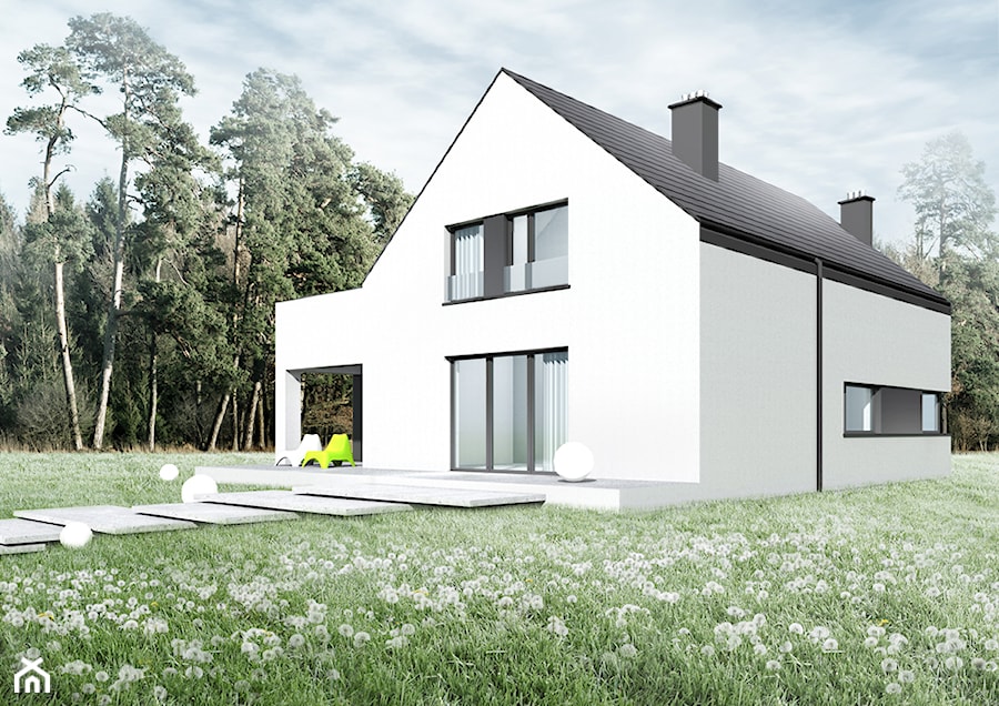 dom pastelowa - Średnie jednopiętrowe norweskie domy jednorodzinne murowane z dwuspadowym dachem, styl minimalistyczny - zdjęcie od m/kwadrat PRACOWNIA ARCHITEKTURY