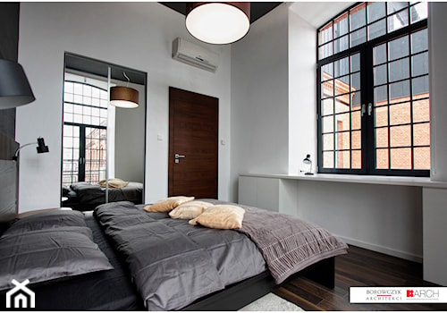LOFT z widokiem - Średnia szara sypialnia, styl nowoczesny - zdjęcie od Borowczyk Architekci