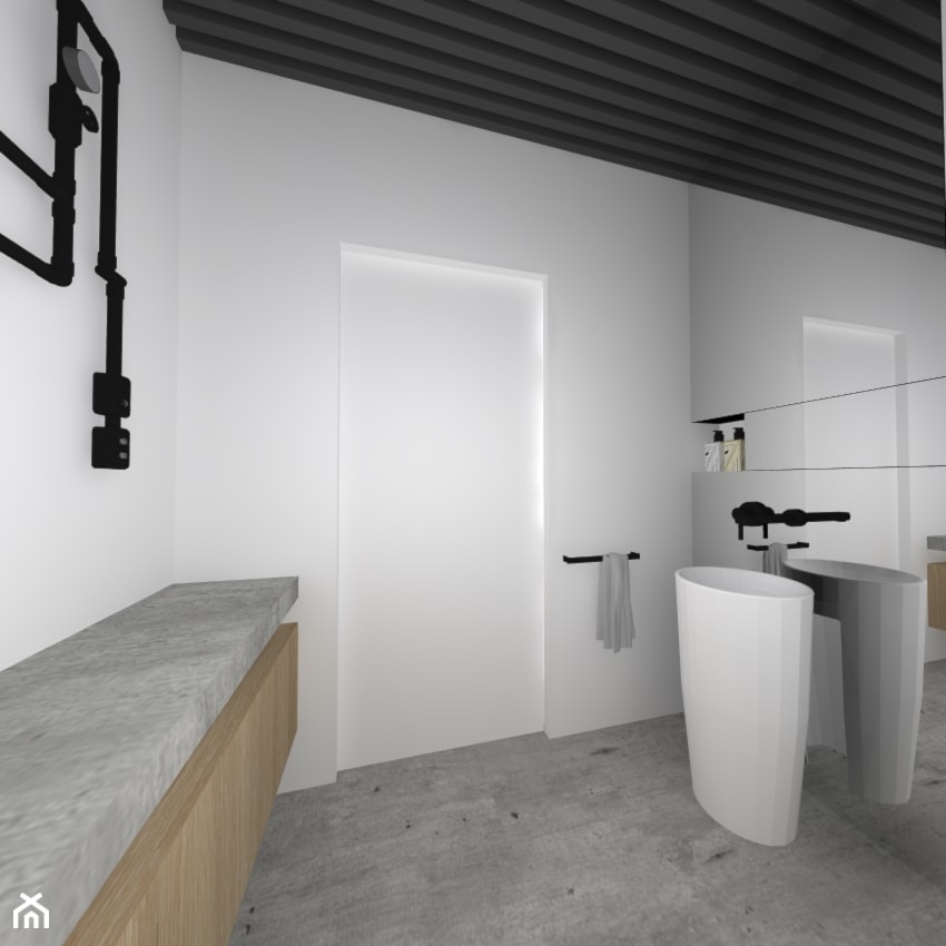 Projekt łazienki z betonem i czarnym sufitem - zdjęcie od maKa architekci s.c. - Homebook