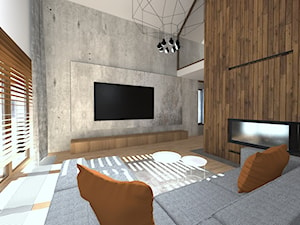 Projekt salonu z drewnem i betonem - zdjęcie od maKa architekci s.c.